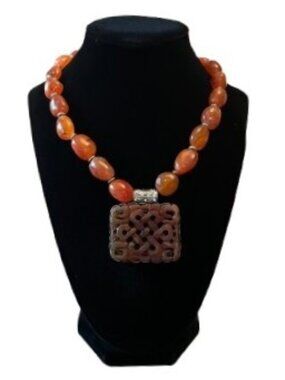 Artisan Amber Agate Statement Necklace Sterling Silver Handmade One of a Kind